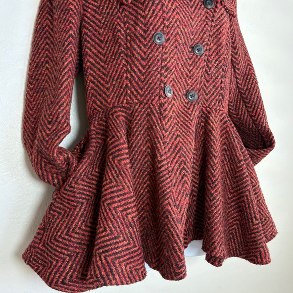 Free People Patricia Peplum Tweed Jacket Size 10 Double Breasted Pea Coat Warm - Picture 4 of 14